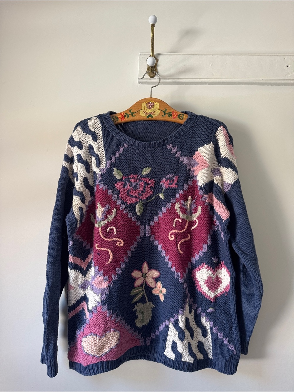 Cottagecore Vintage Floral Patchwork Cotton Knit Sweater